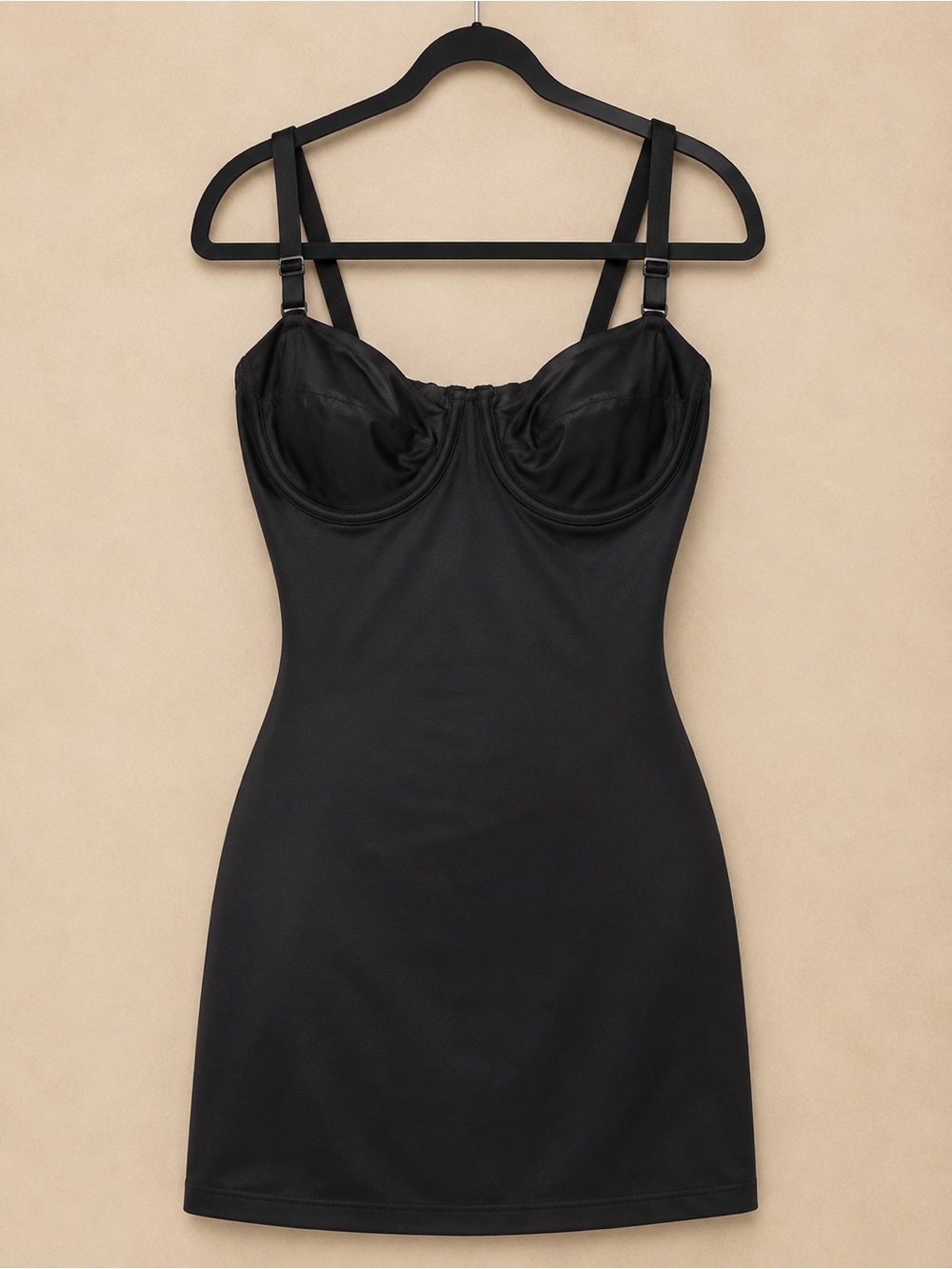 Nancy Ganz Bodyslimmers Black Shaping Slip Dress Underwire D Cup Size 38D